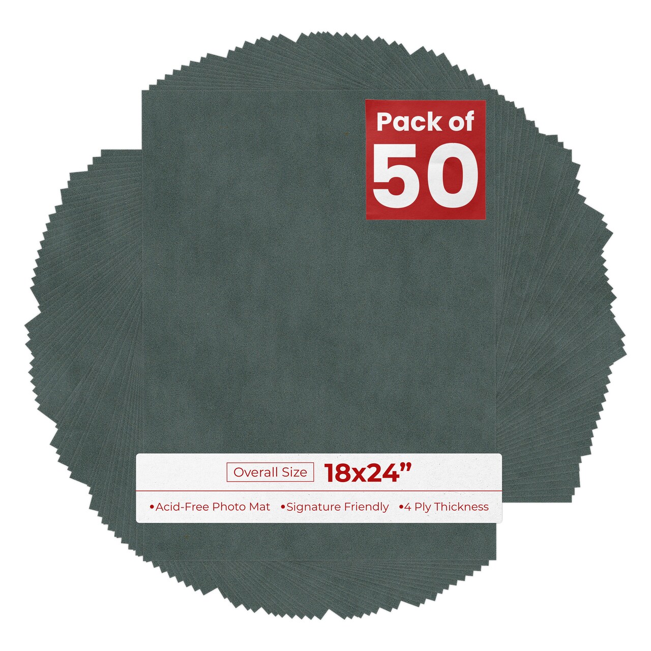 Dark Grey Suede 18x24 Uncut Mat Board - Blank Sheets, No Opening